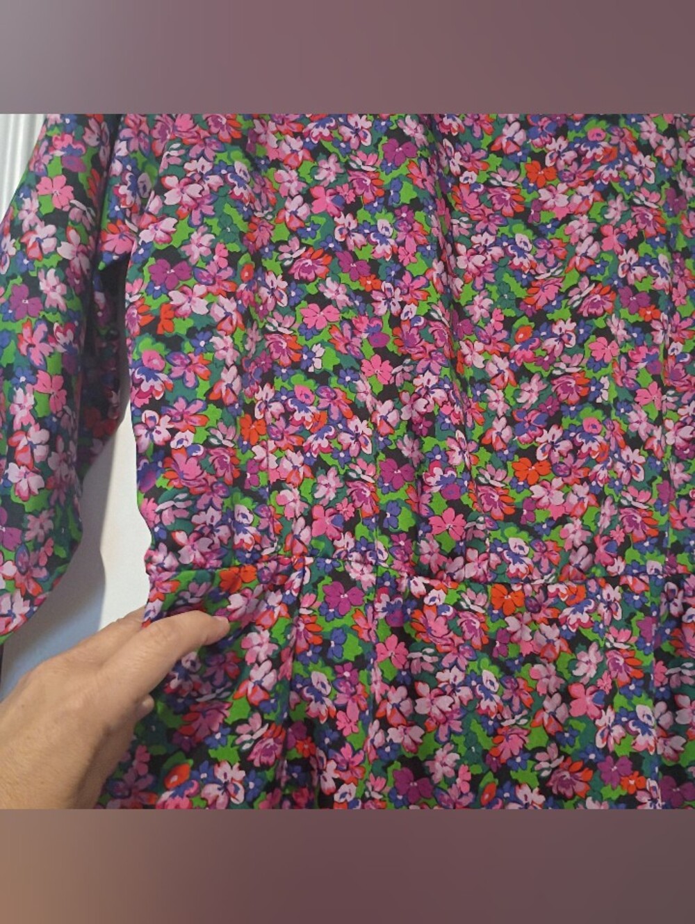 Zara Women's Floral XL Mini Dress in Pink, Green, Black Deep V neck - Picture 5 of 14